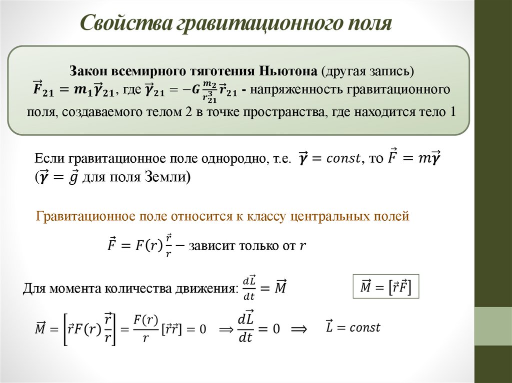 Свойства гравитационного поля