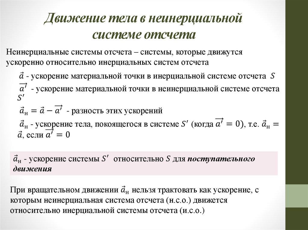 Движение тела в неинерциальной системе отсчета