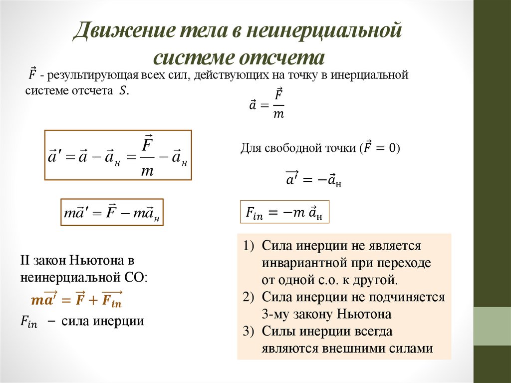 Движение тела в неинерциальной системе отсчета