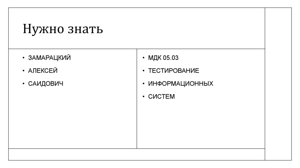 Нужно знать