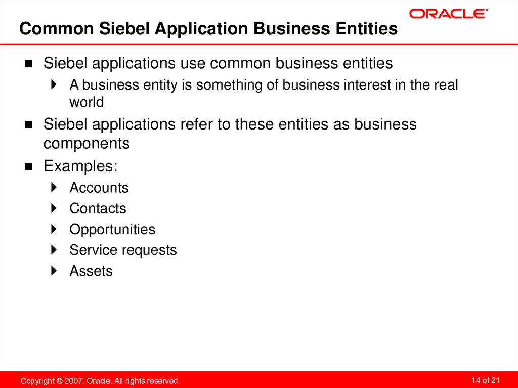 Common Siebel Application Business Entities