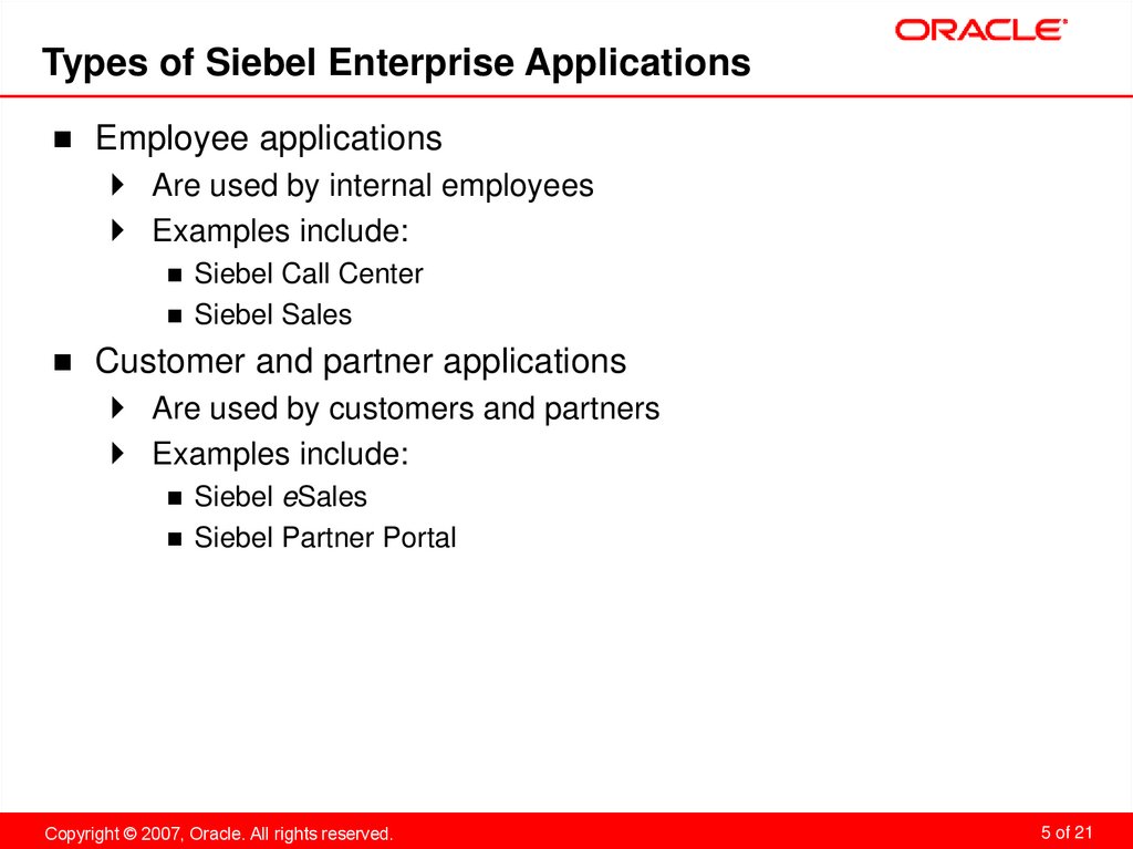 Types of Siebel Enterprise Applications