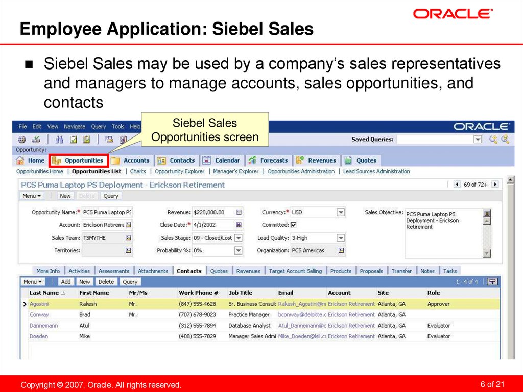 Employee Application: Siebel Sales