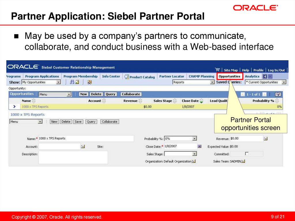 Partner Application: Siebel Partner Portal