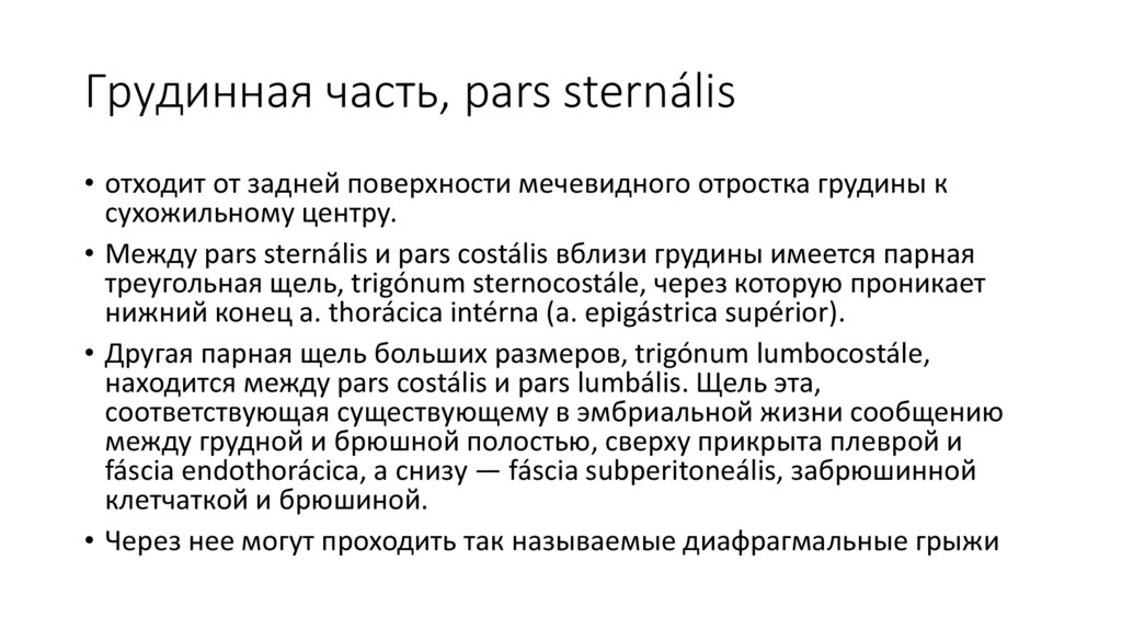 Грудинная часть, pars sternális