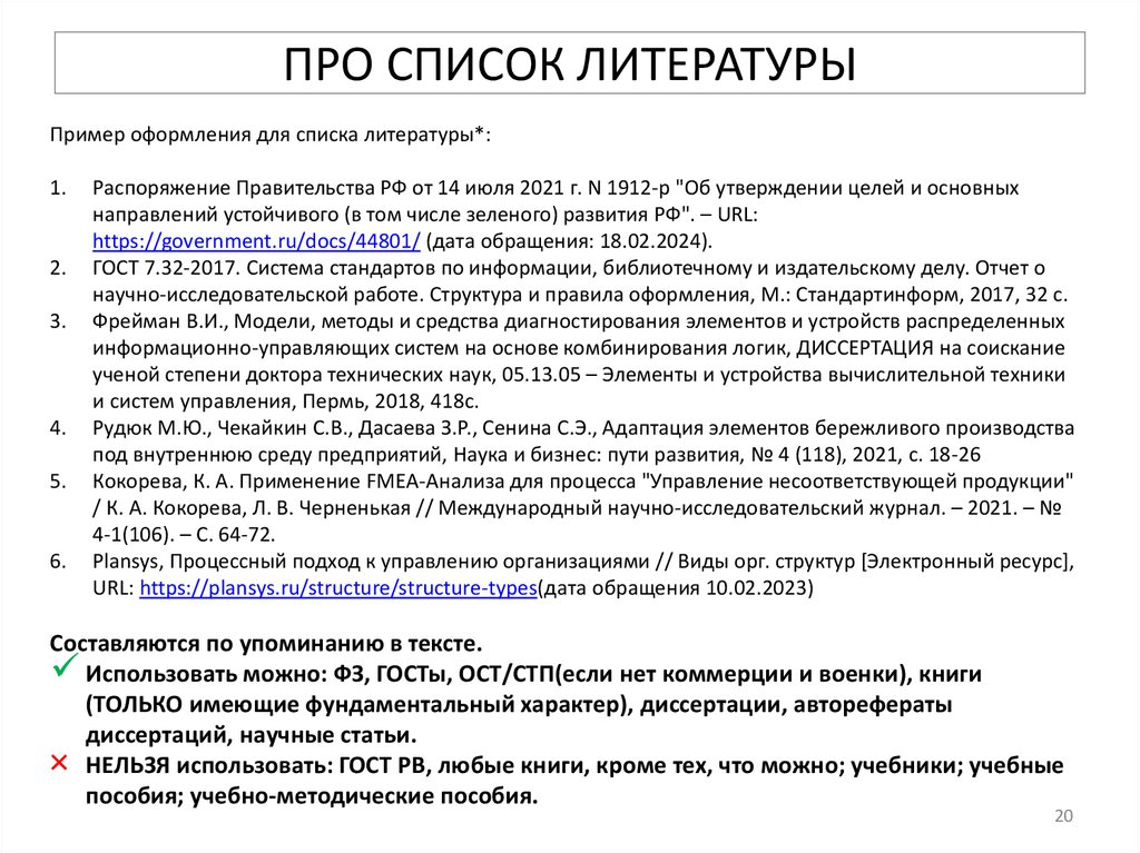 ПРО СПИСОК ЛИТЕРАТУРЫ