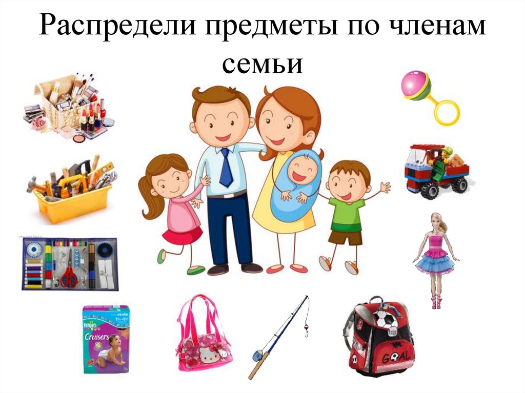 Распредели предметы по членам семьи