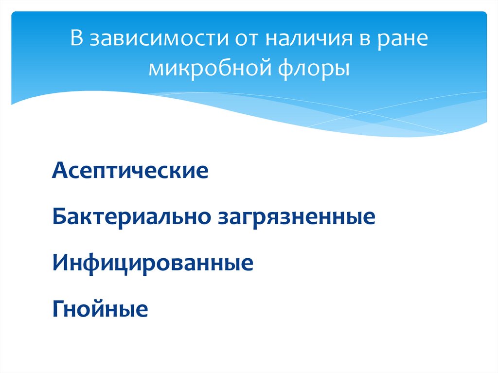 В зависимости от наличия в ране микробной флоры