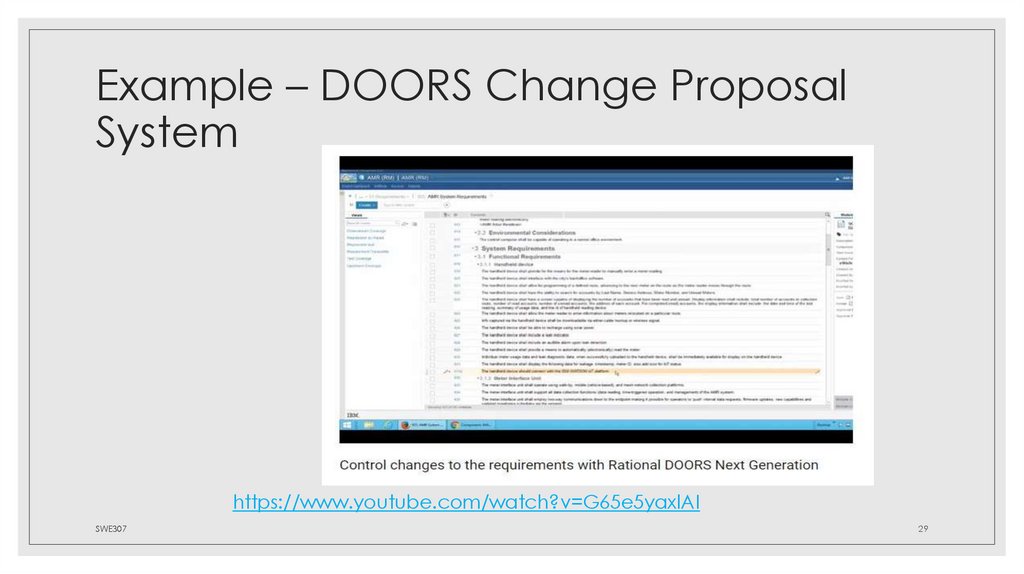Example – DOORS Change Proposal System