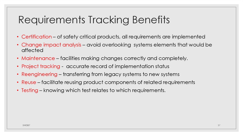 Requirements Tracking Benefits