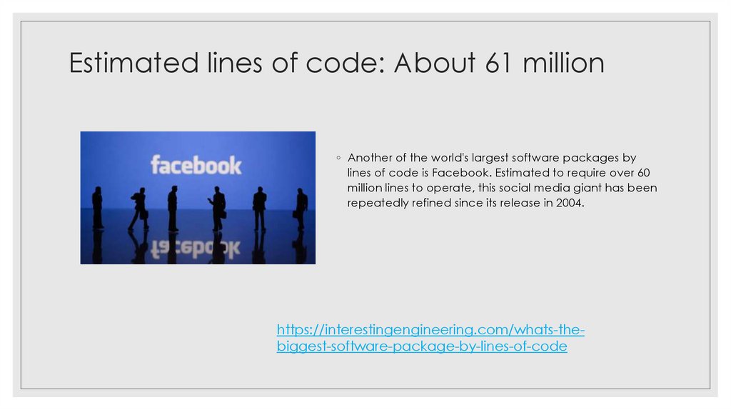 Estimated lines of code: About 61 million