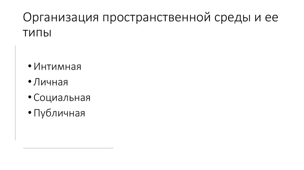 Организация пространственной среды и ее типы