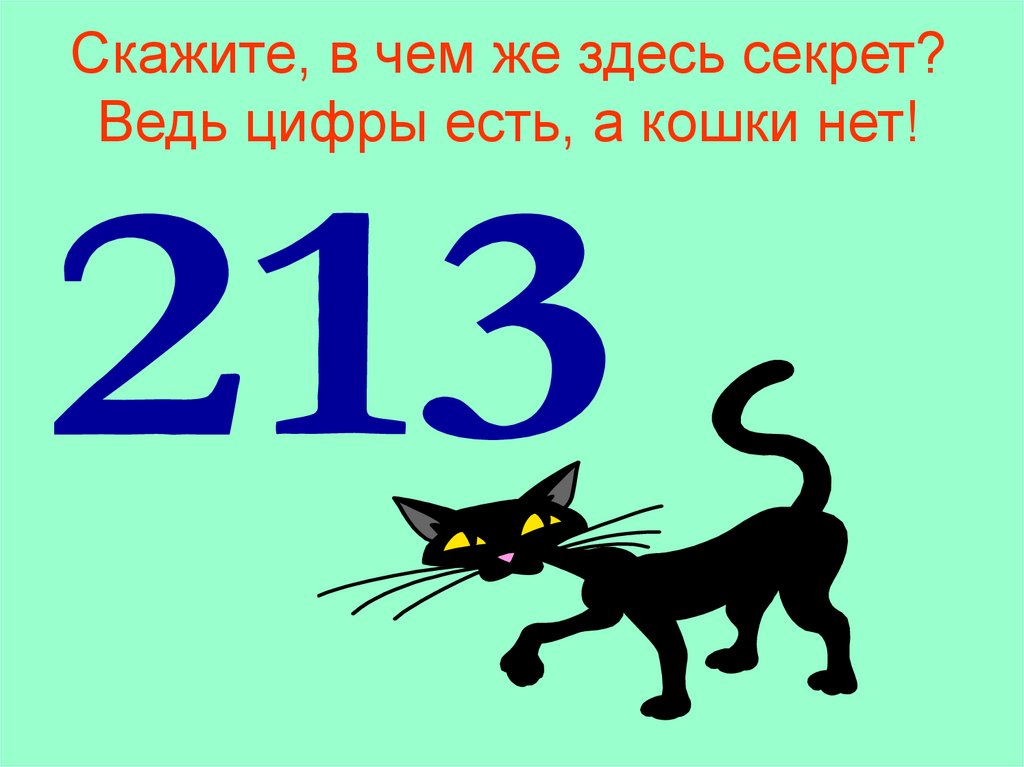 Скажите, в чем же здесь секрет? Ведь цифры есть, а кошки нет!