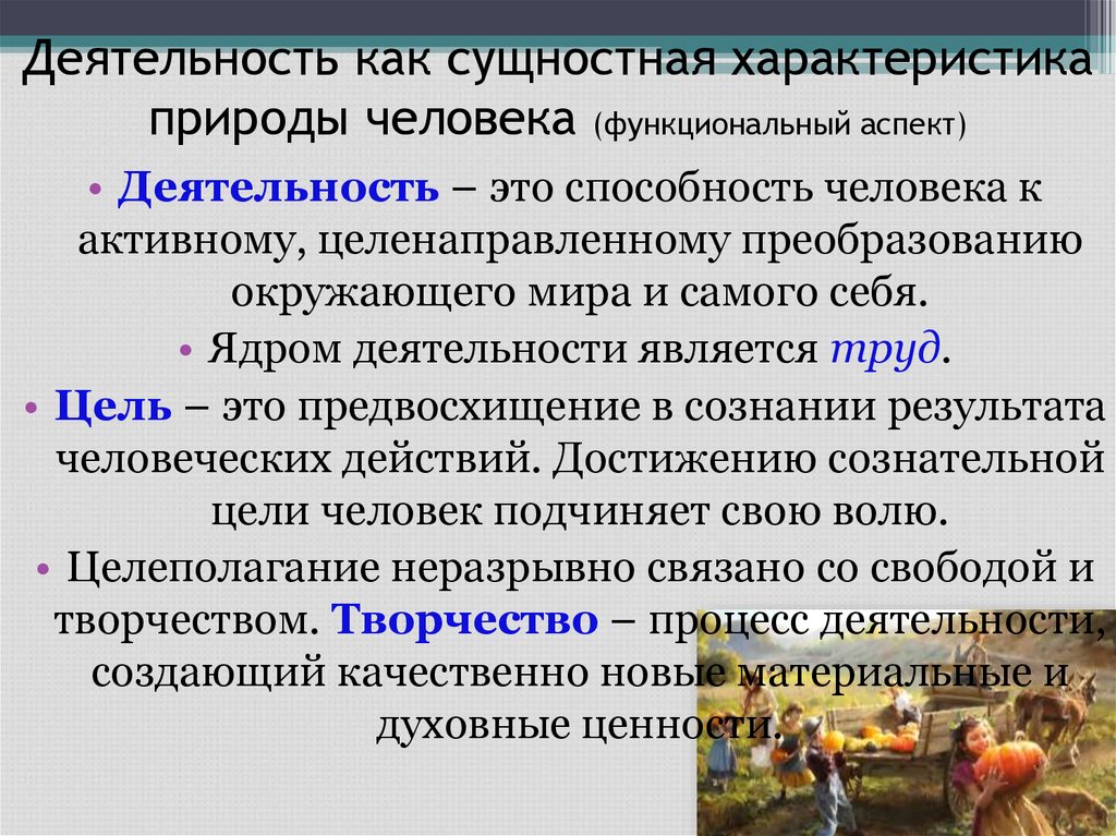 Деятельность как сущностная характеристика природы человека (функциональный аспект)