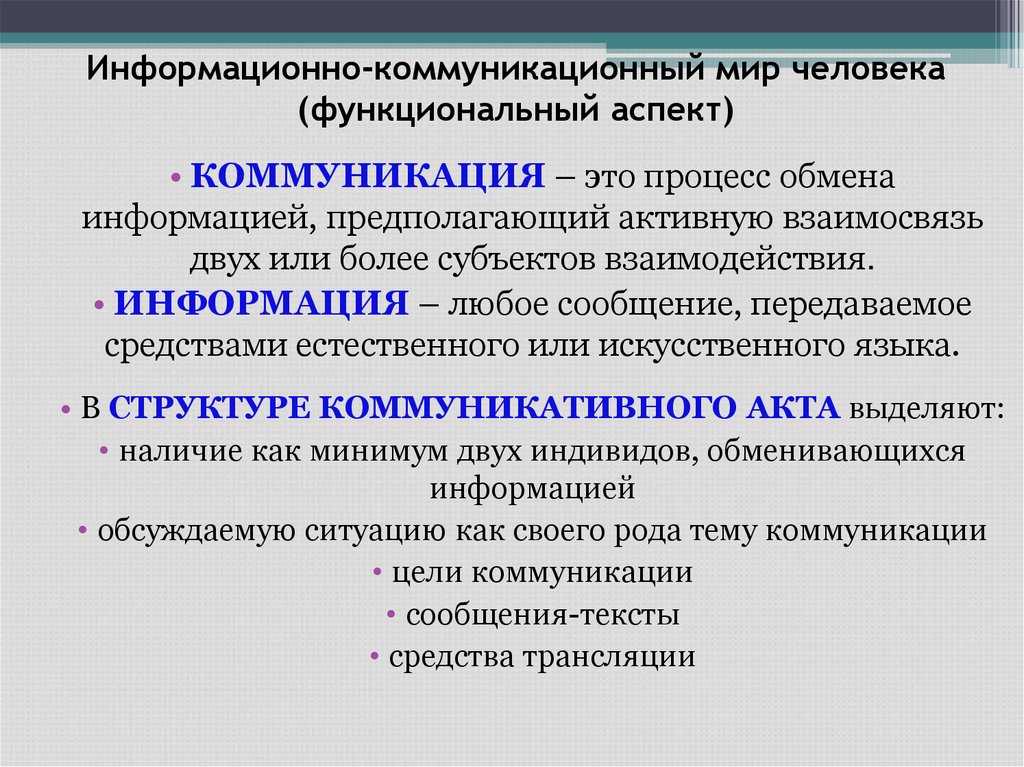 Информационно-коммуникационный мир человека (функциональный аспект)