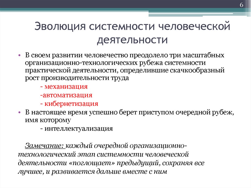 Эволюция системности человеческой деятельности