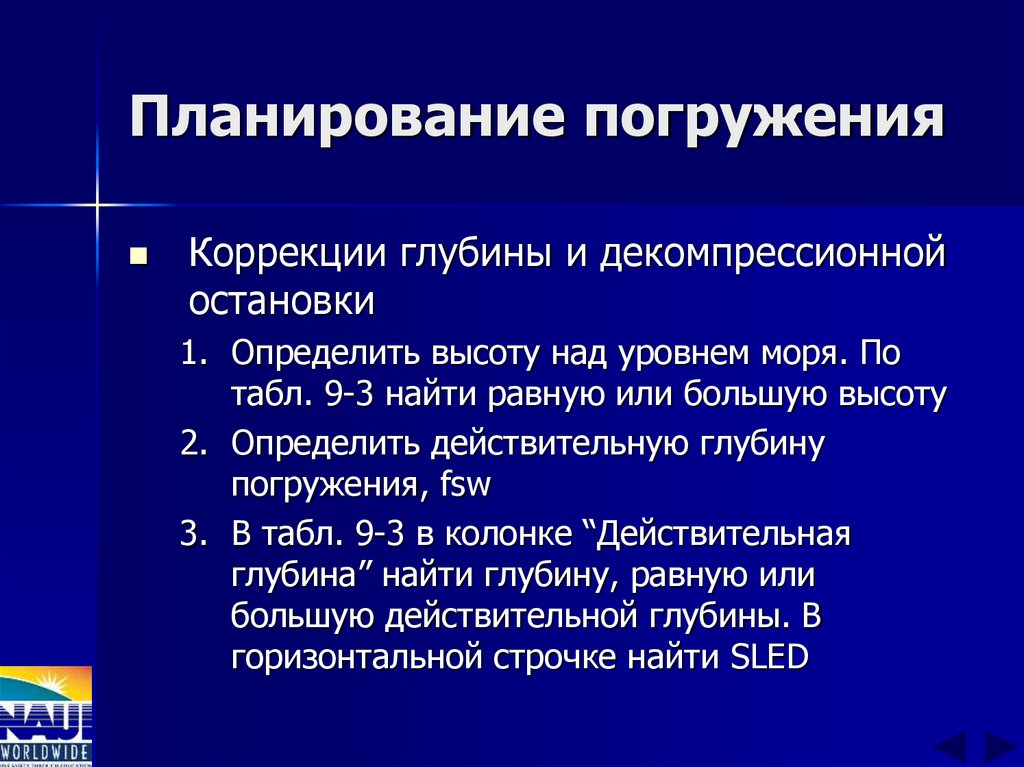 Планирование погружения