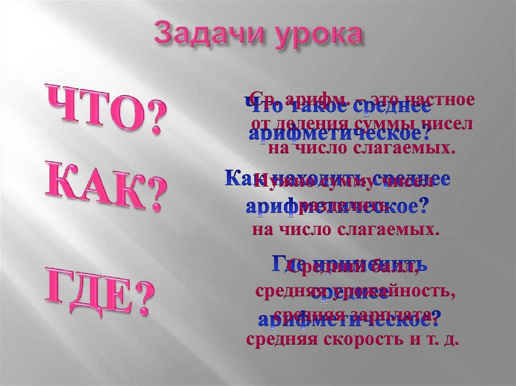 Задачи урока