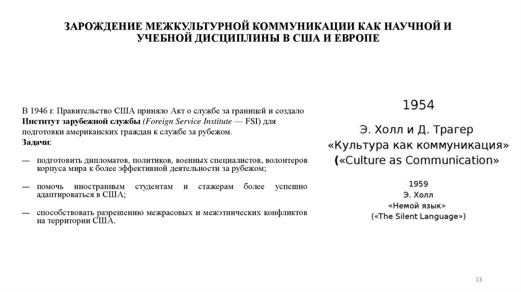 ЗАРОЖДЕНИЕ МЕЖКУЛЬТУРНОЙ КОММУНИКАЦИИ КАК НАУЧНОЙ И УЧЕБНОЙ ДИСЦИПЛИНЫ В США И ЕВРОПЕ