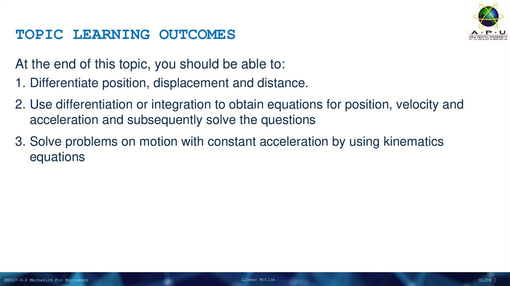 TOPIC LEARNING OUTCOMES