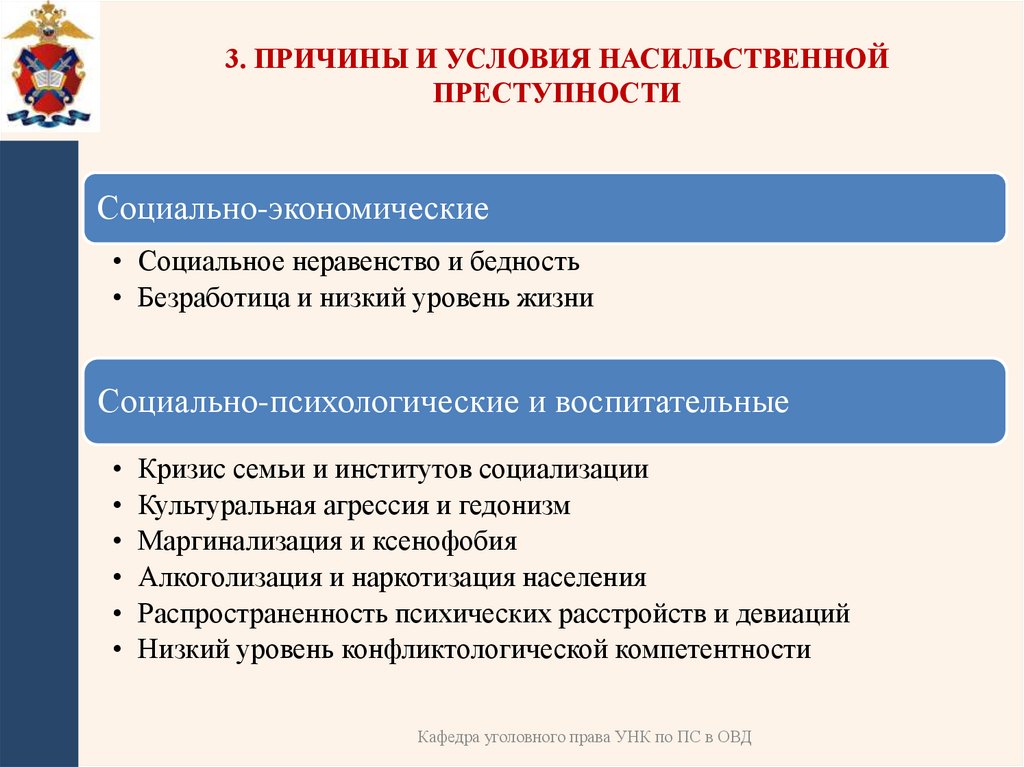 3. Причины и условия насильственной преступности