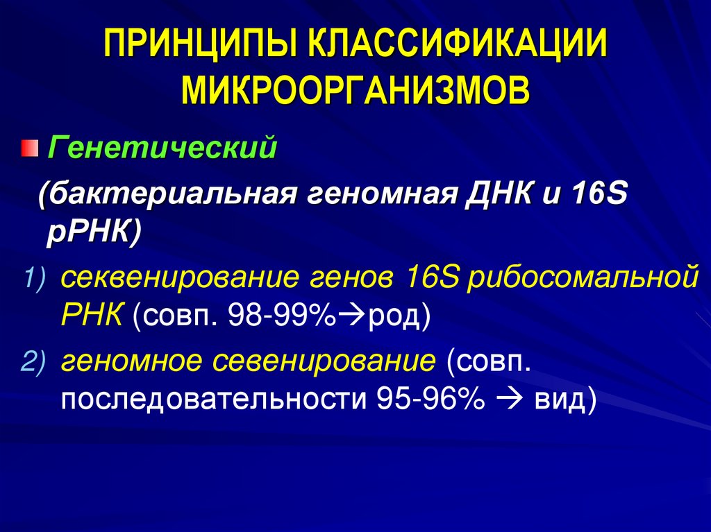 ПРИНЦИПЫ КЛАССИФИКАЦИИ МИКРООРГАНИЗМОВ