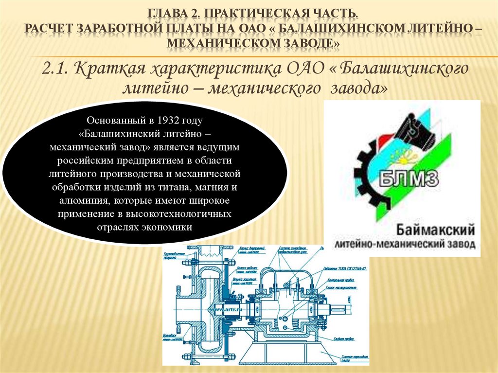 Глава 2. Практическая часть. Расчет заработной платы на ОАО « Балашихинском литейно – механическом заводе»