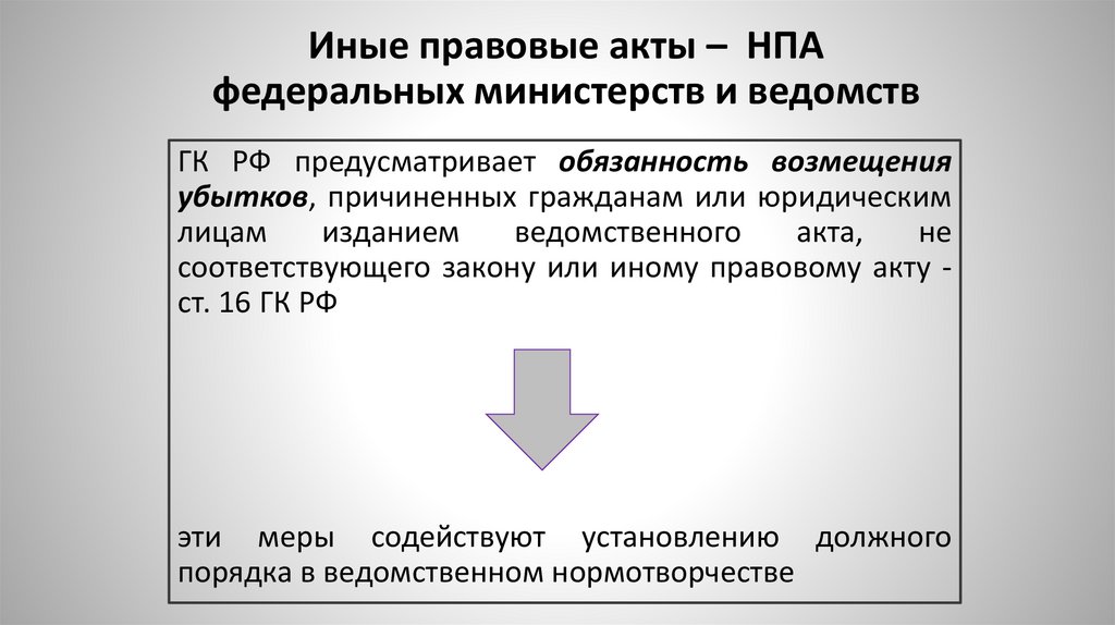 Иные правовые акты – НПА федеральных министерств и ведомств