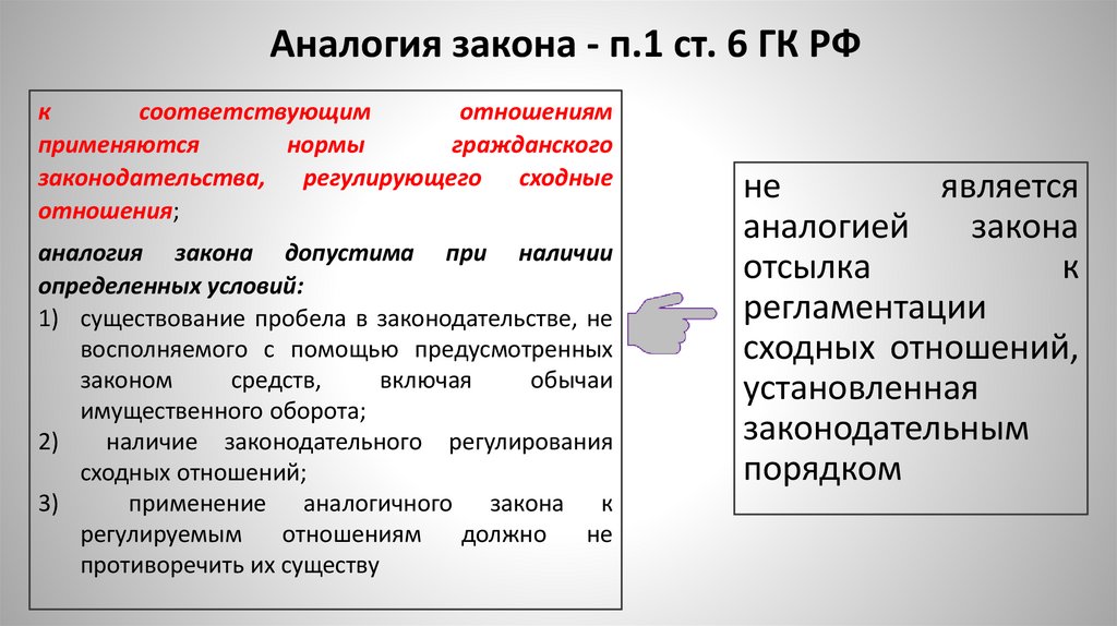Аналогия закона - п.1 ст. 6 ГК РФ