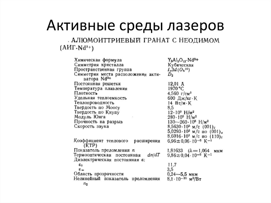 Активные среды лазеров