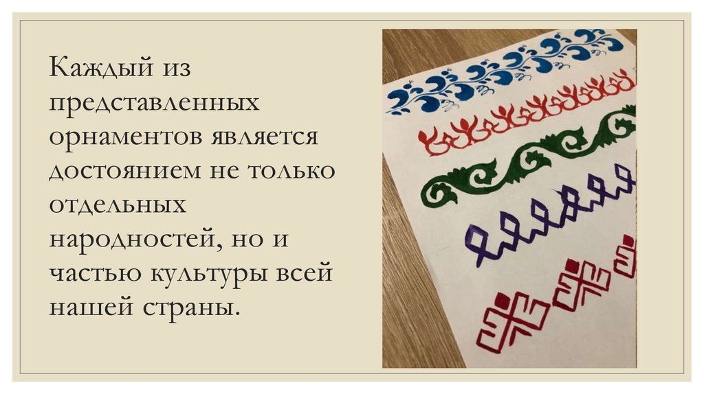 Каждый из представленных орнаментов является достоянием не только отдельных народностей, но и частью культуры всей нашей