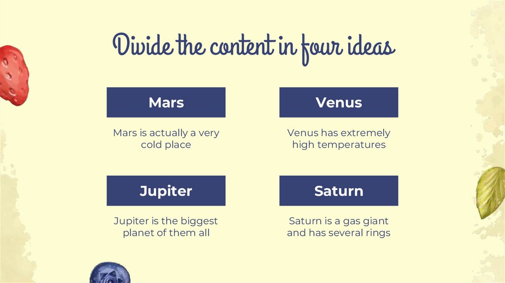 Divide the content in four ideas