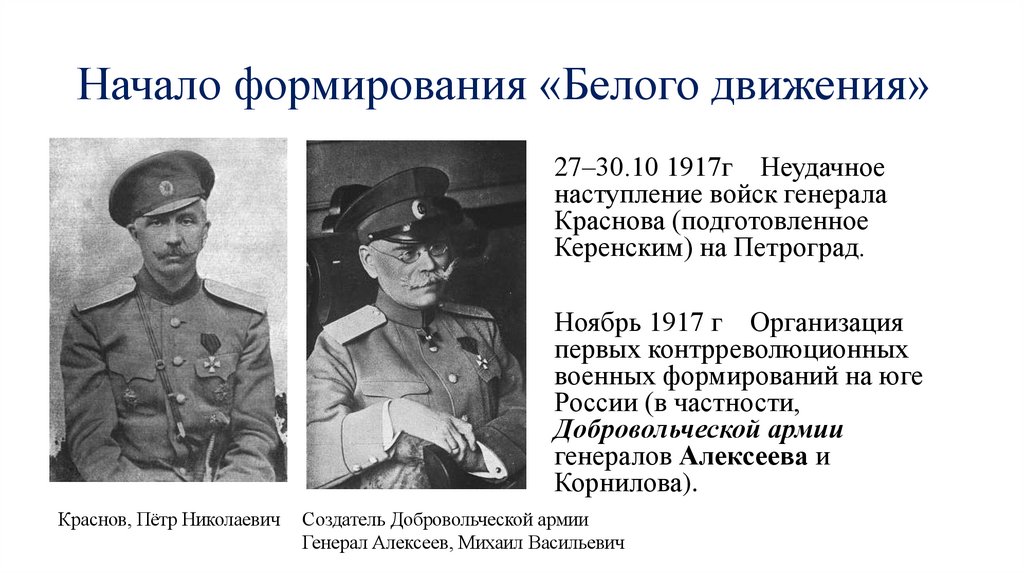 Начало формирования «Белого движения»