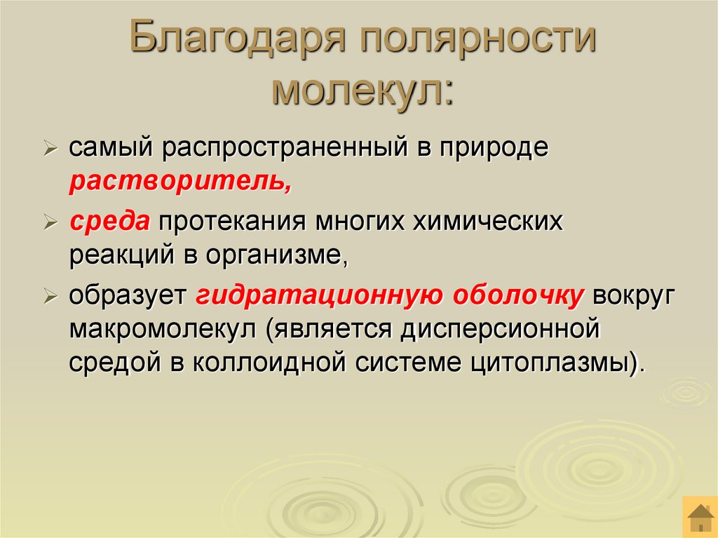 Благодаря полярности молекул: