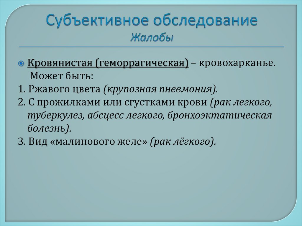 Субъективное обследование Жалобы
