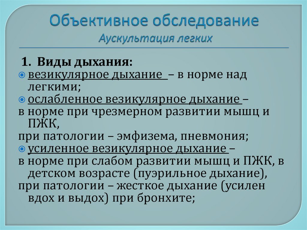 Объективное обследование Аускультация легких