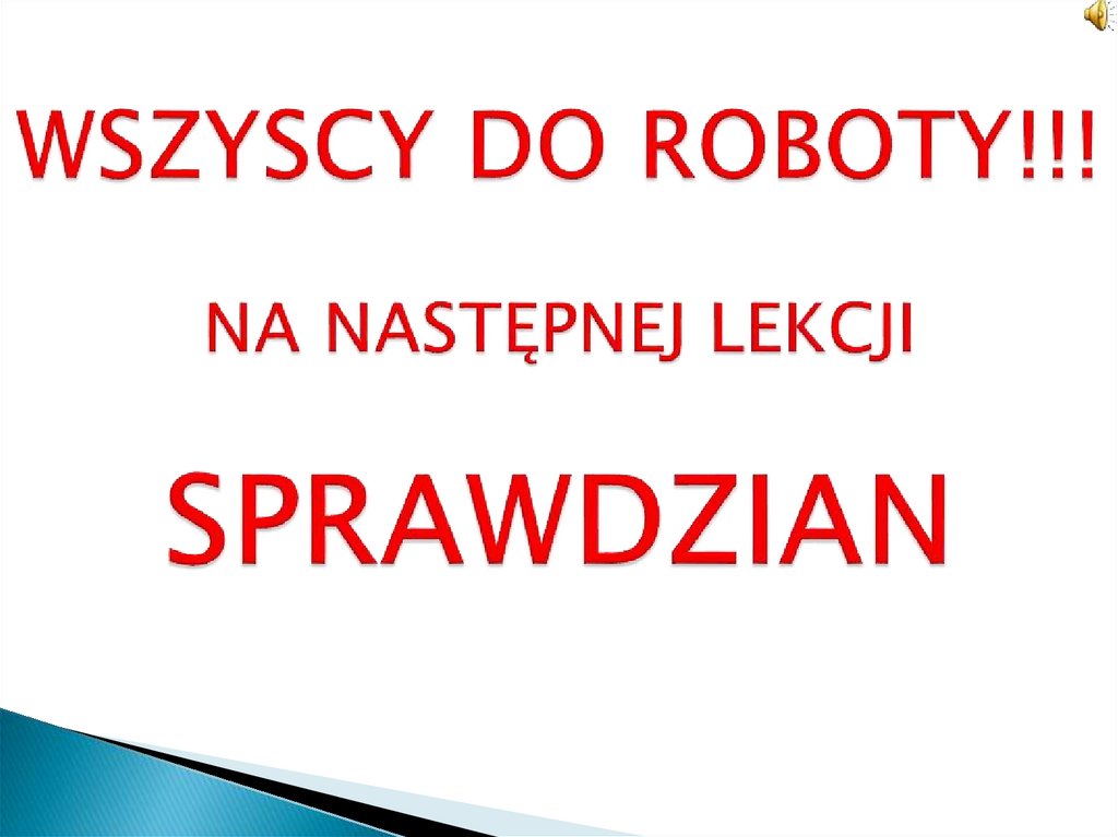WSZYSCY DO ROBOTY!!! NA NASTĘPNEJ LEKCJI SPRAWDZIAN