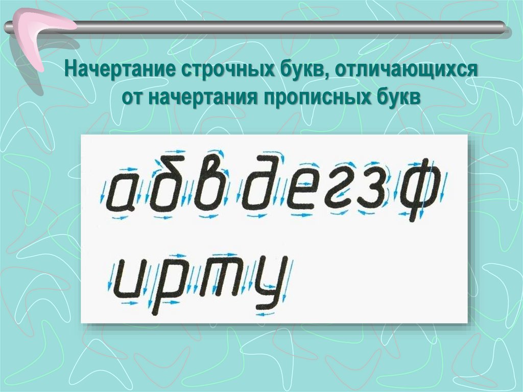Начертание строчных букв, отличающихся от начертания прописных букв