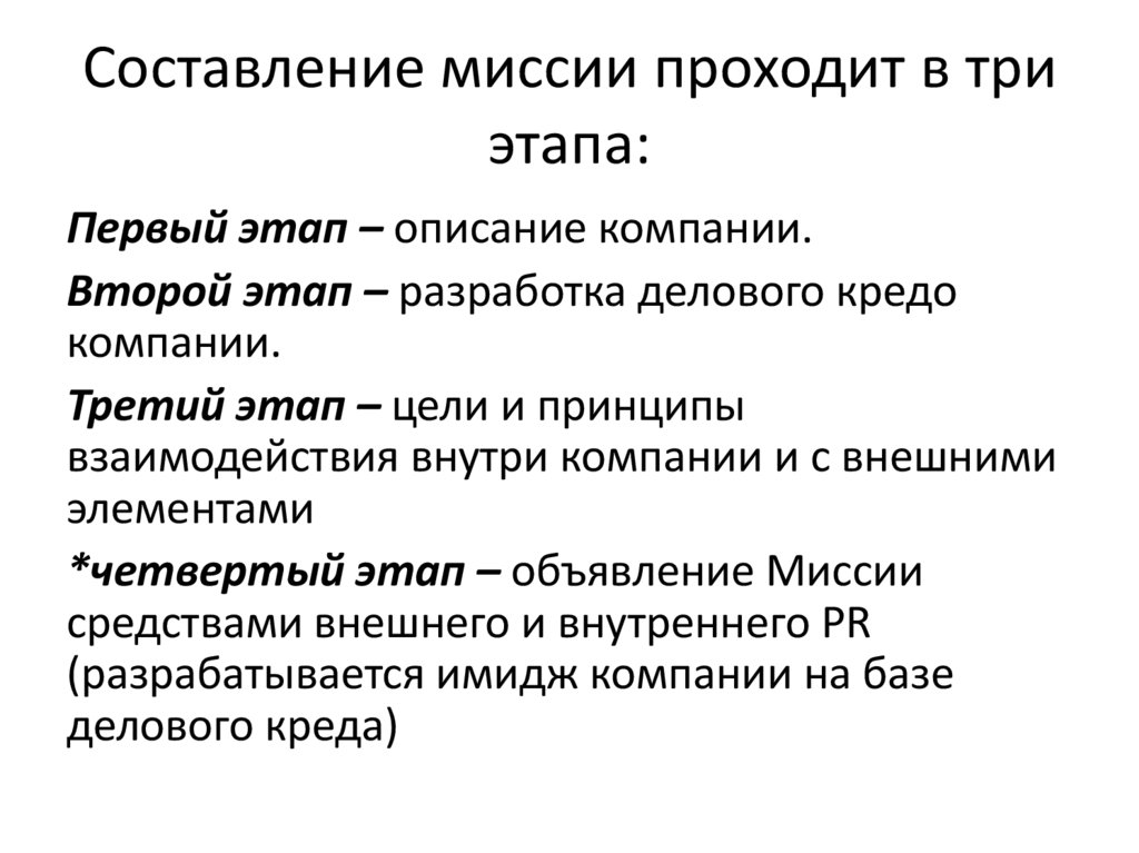 Составление миссии проходит в три этапа:
