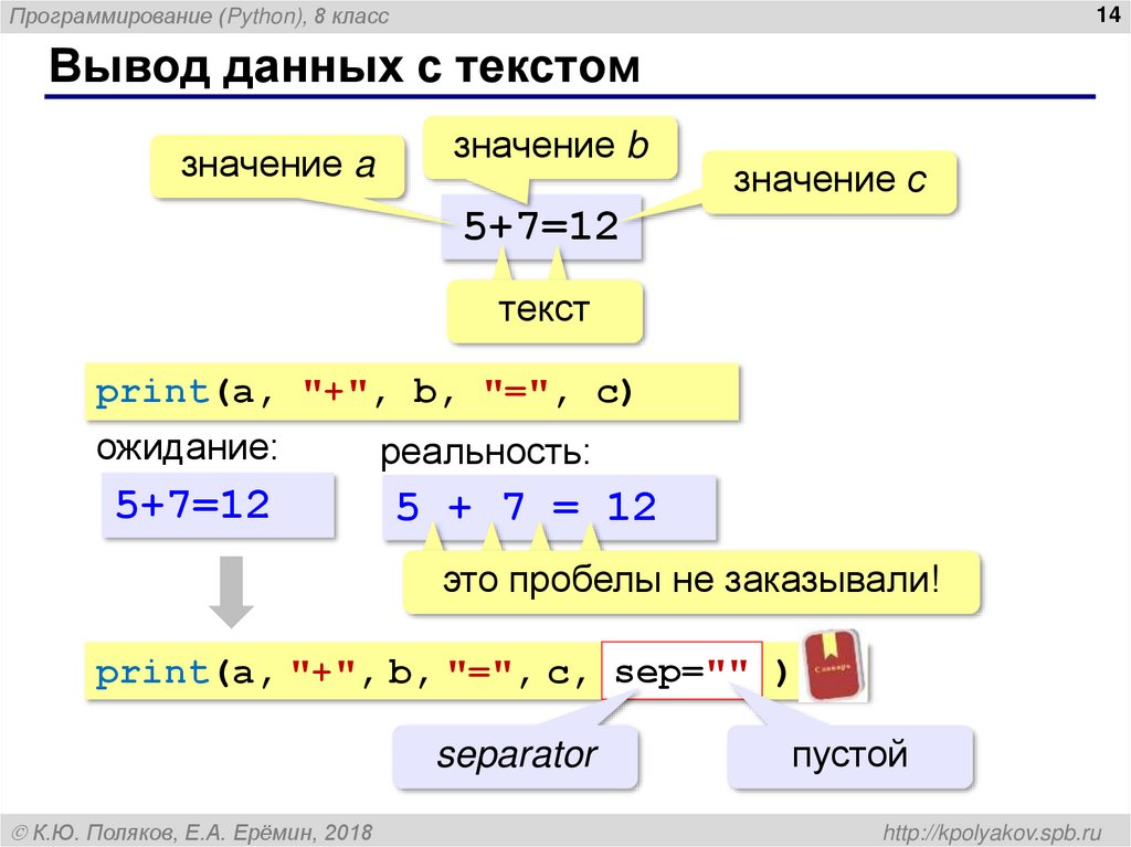 Вывод данных с текстом