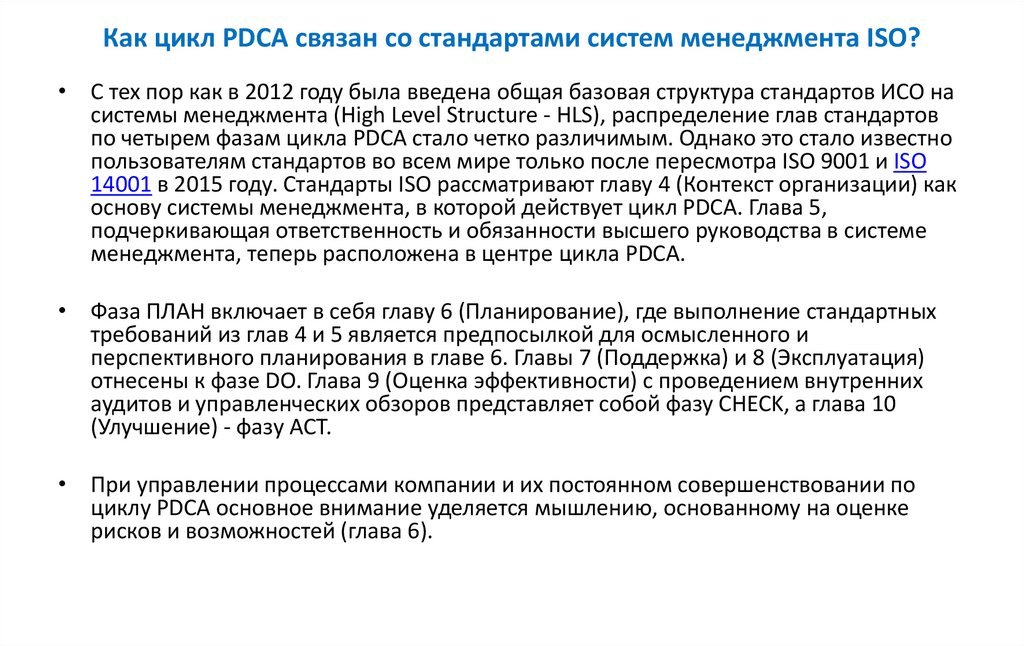 Как цикл PDCA связан со стандартами систем менеджмента ISO?