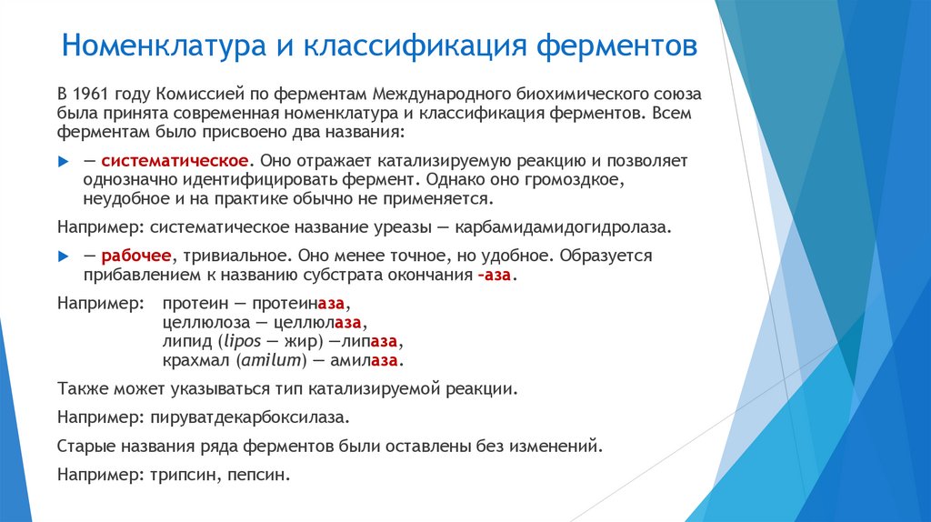 Номенклатура и классификация ферментов