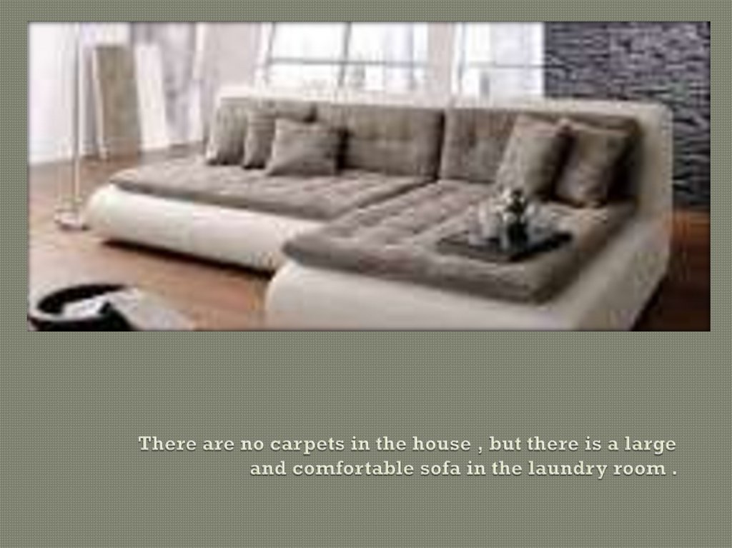 There are no carpets in the house , but there is a large and comfortable sofa in the laundry room .