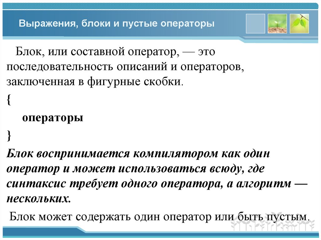Выражения, блоки и пустые операторы