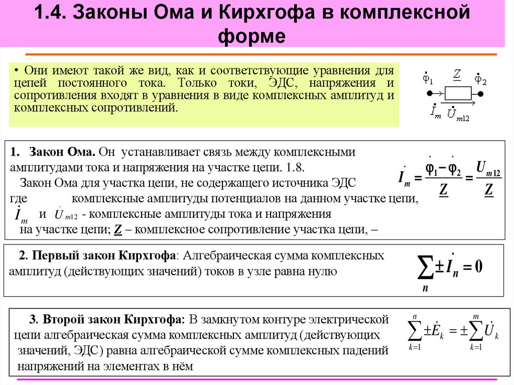 1.4. Законы Ома и Кирхгофа в комплексной форме