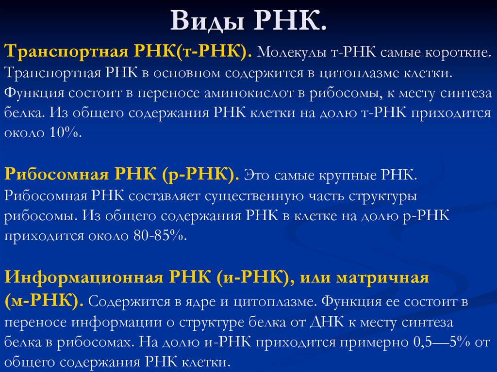 Виды РНК.