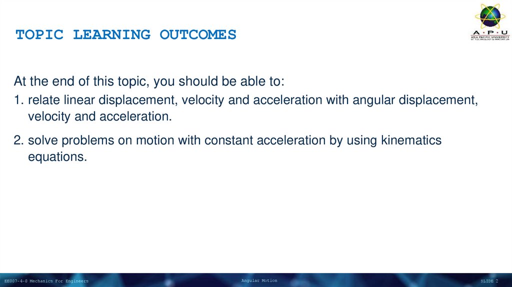 TOPIC LEARNING OUTCOMES