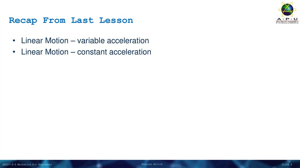 Recap From Last Lesson