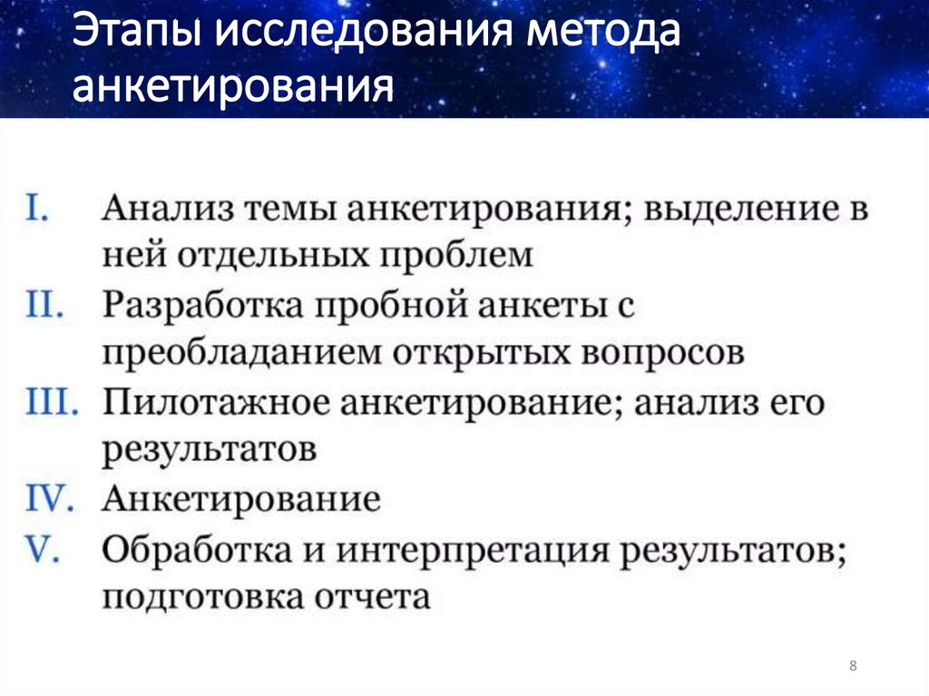 Этапы исследования метода анкетирования