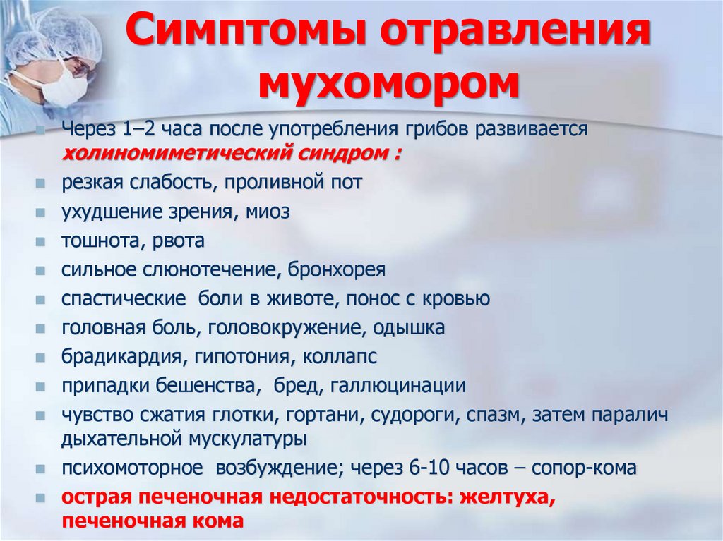 Симптомы отравления мухомором